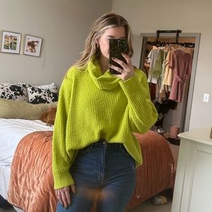 Neon Green Turtle Neck Oversized Sweater